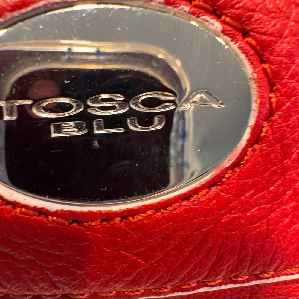 Tosca Blu Red Leather 2 Handle Satchel With Bold Chrome Accents white piping - Picture 4 of 16